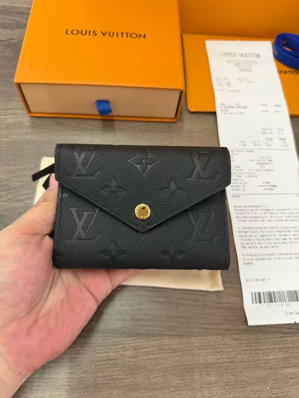 Louis Vuitton Black Monogram Envelope Wallet with Gold Snap